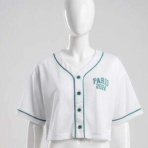 BeOnly White and Green Button-Up Top